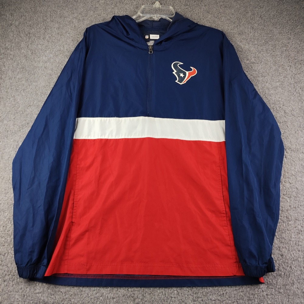 NFL Houston Texans Windbreaker Mens Large 1/4 Zip Navy Red EUC